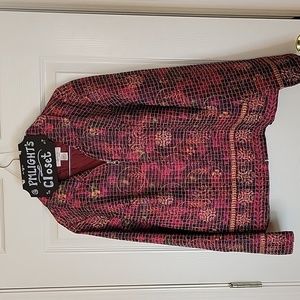 Christopher & Banks Petite XL Jacket Zip Up Red Pink Gold Brown Green Square